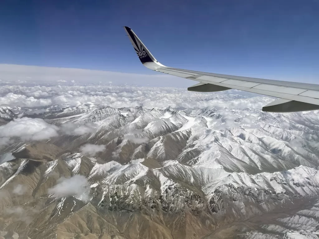 view from airplane ladakh mountains