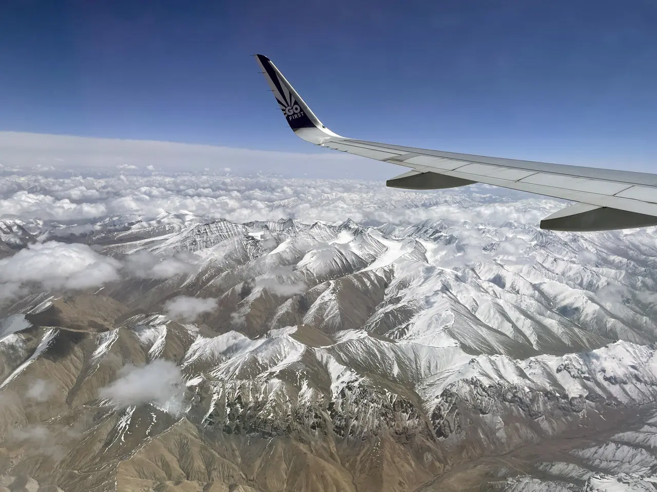 view from airplane ladakh mountains