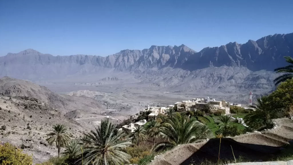 mountain and valley view from wakan village oman