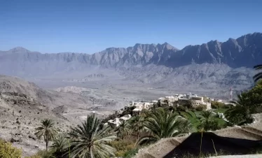 mountain and valley view from wakan village oman