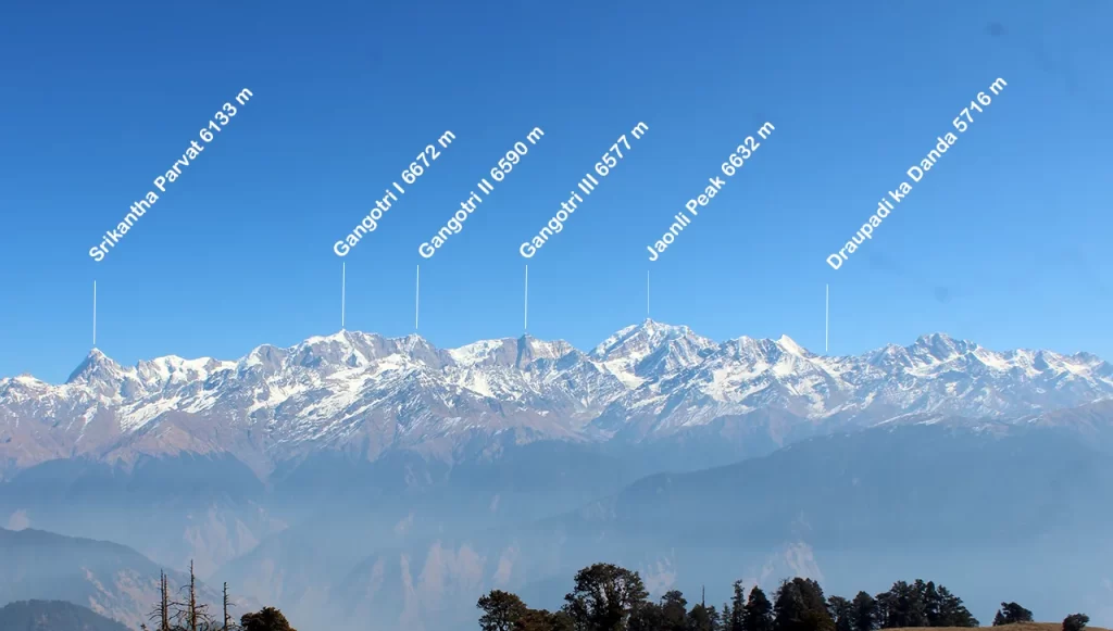 himalayan peaks visible from dayara bugyal along with their names and height in mtr